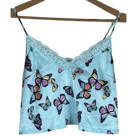 NWT Colsie Pajama Tank Top Womens S Pastel Blue Butterfly Print Whimsy Kidcore - Picture 2 of 6